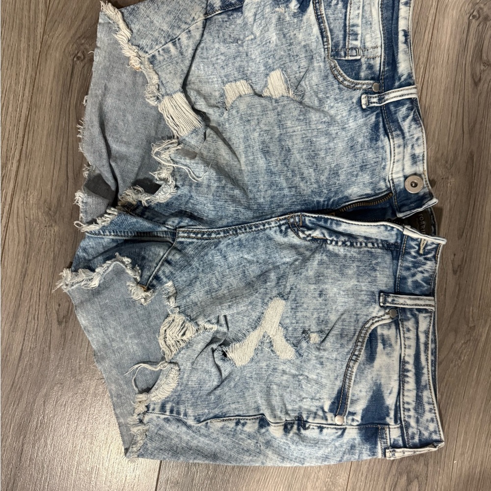 Distressed Light Blue Denim Shorts